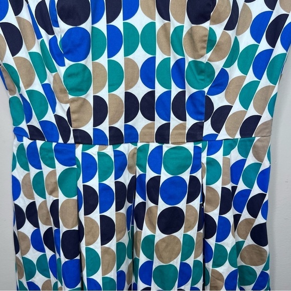 BANANA Republic Green Blue Polka Dot Pleated Sleeveless Dress Fit & Flare Size 4 - Picture 3 of 8